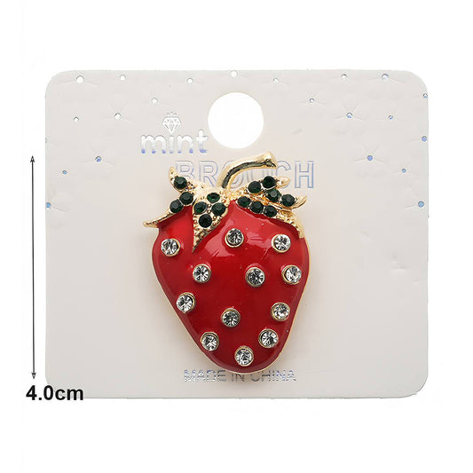 Rhinestone Enamel Strawberry Brooch
