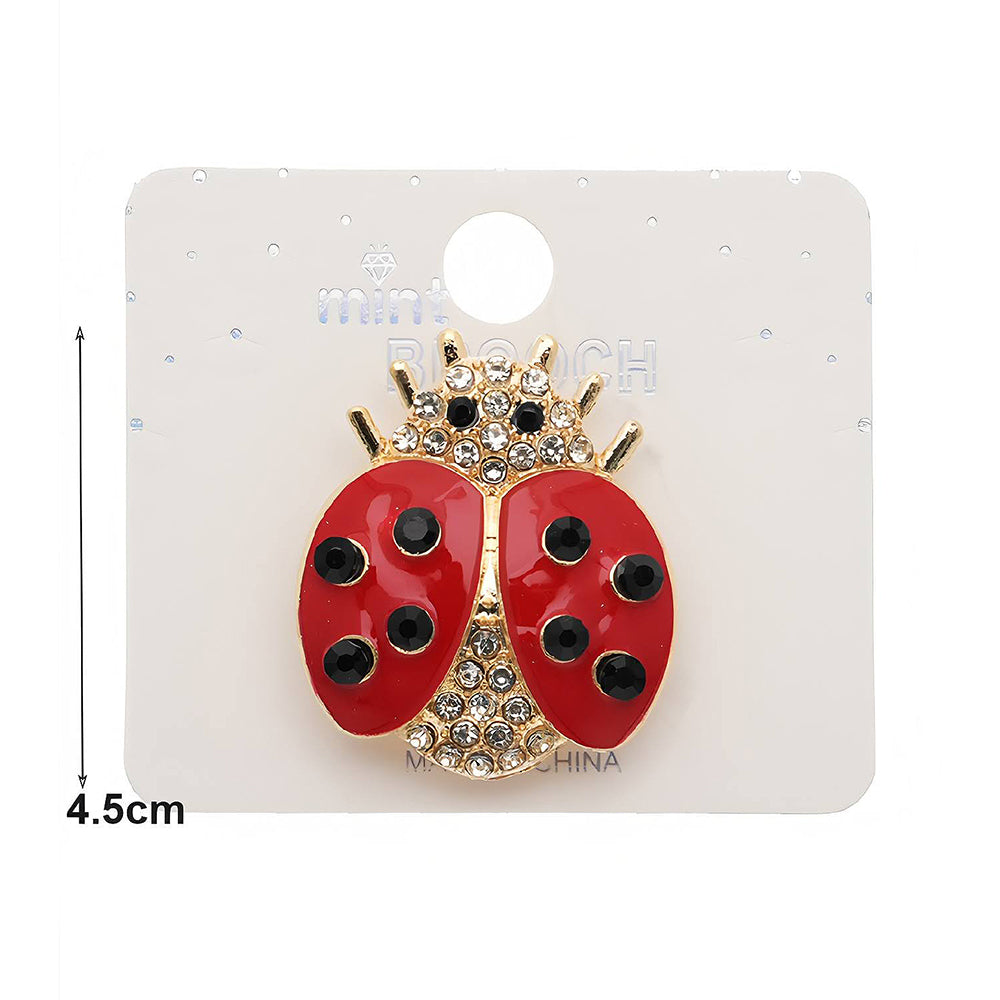 Rhinestone Enamel Ladybug Brooch