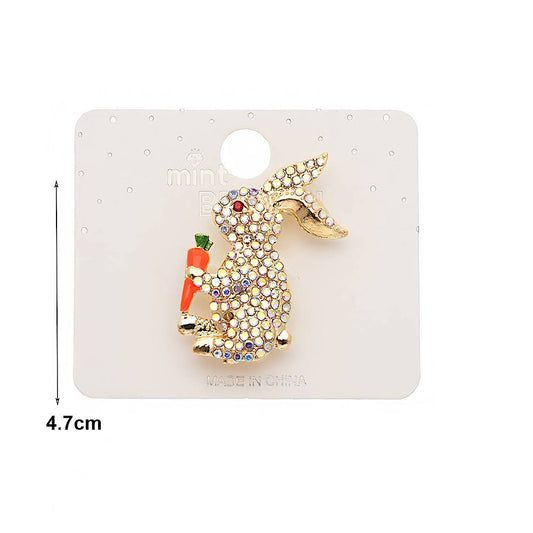 Rhinestone Rabbit with Carrot Brooch