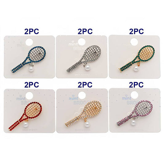Rhinestone Tennis Racket Pearl Ball Brooch