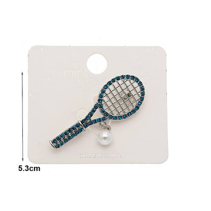 Rhinestone Tennis Racket Pearl Ball Brooch