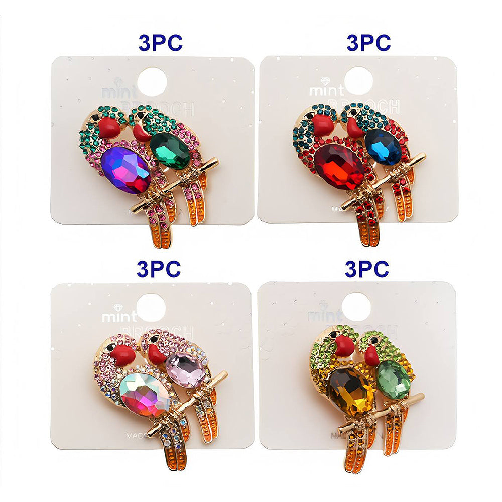 Rhinestone Perched Parrot Pair Brooch