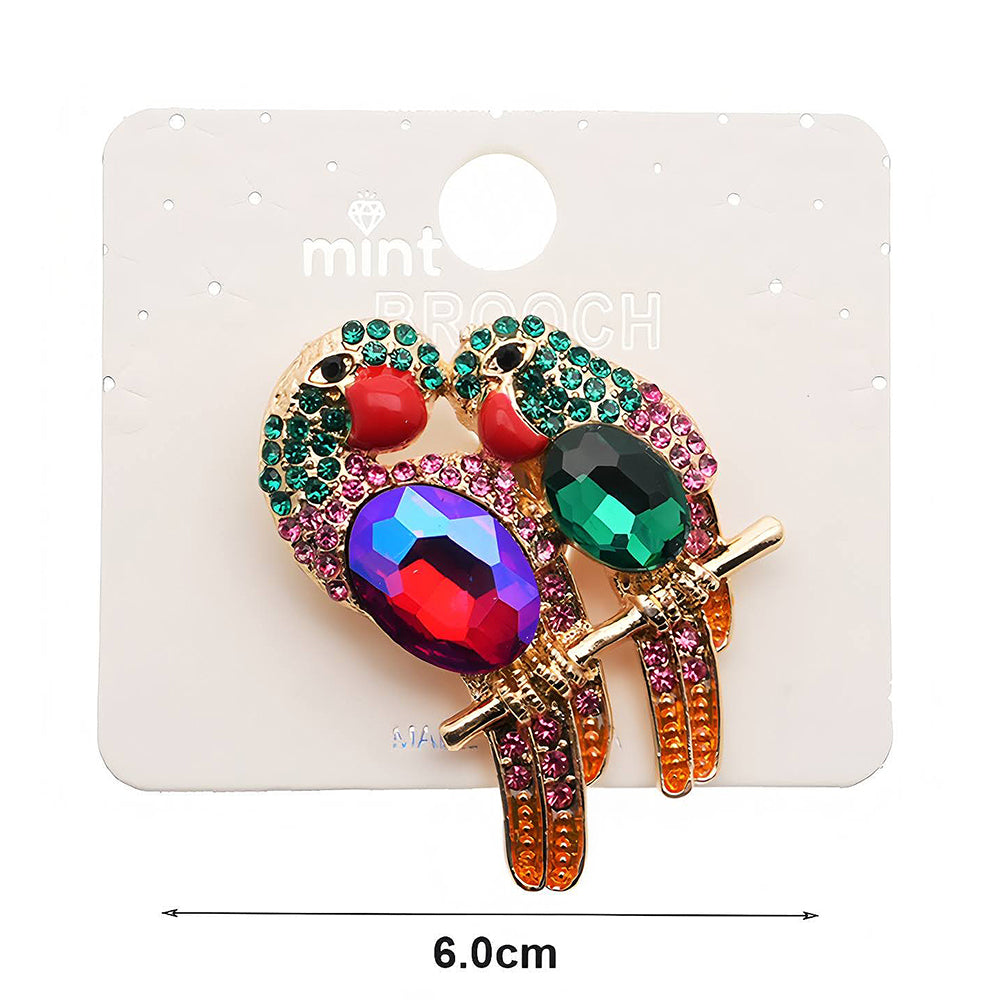 Rhinestone Perched Parrot Pair Brooch