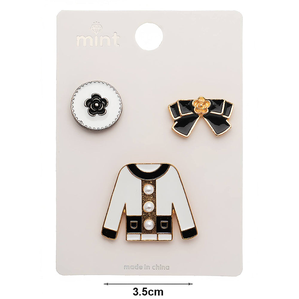 Elegant Lady Black & White 3 Piece Lapel Pins Set