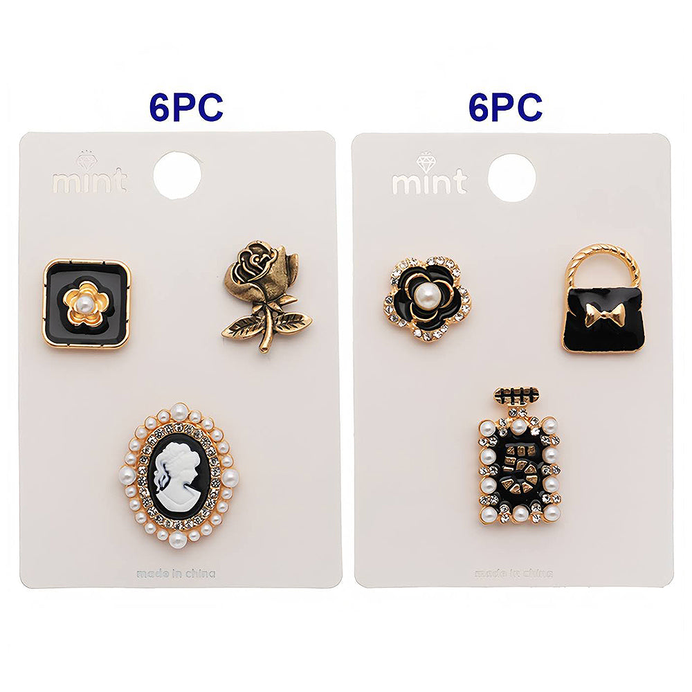 Elegant Lady Black & White 3 Piece Lapel Pins Set