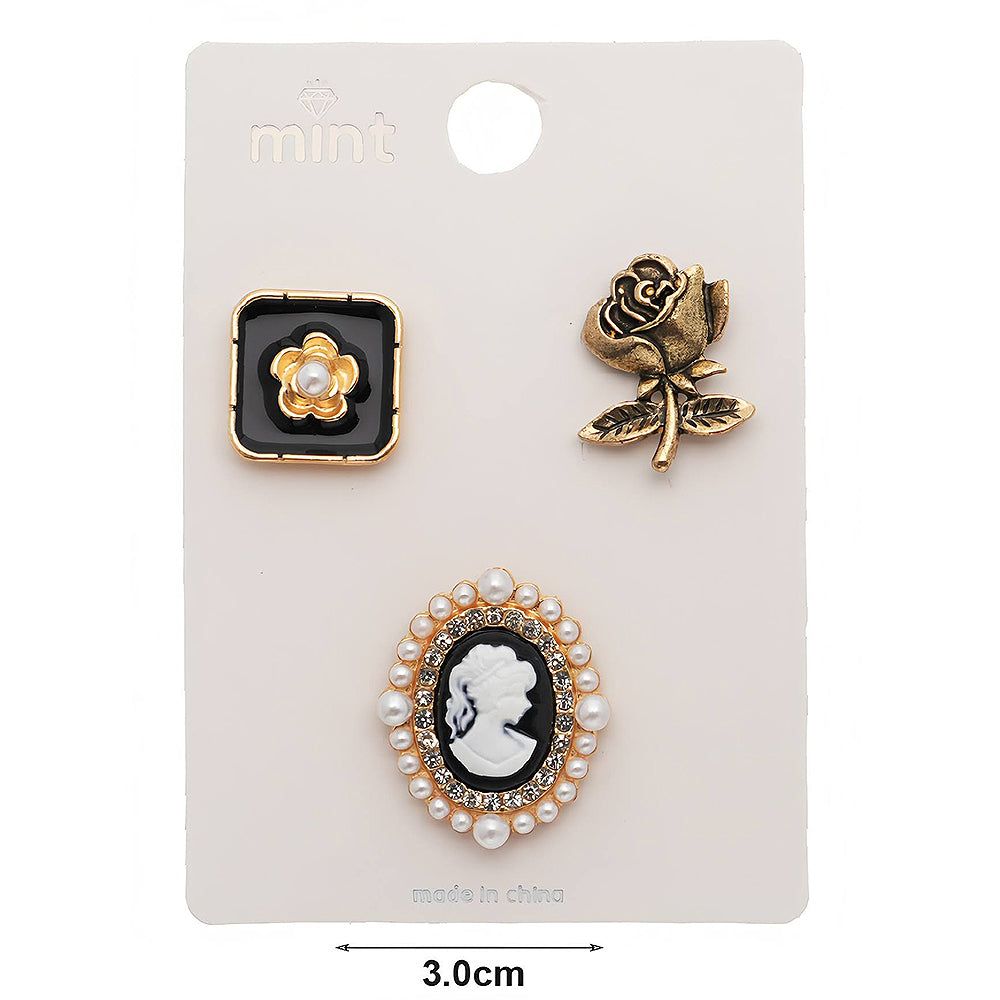 Elegant Lady Black & White 3 Piece Lapel Pins Set
