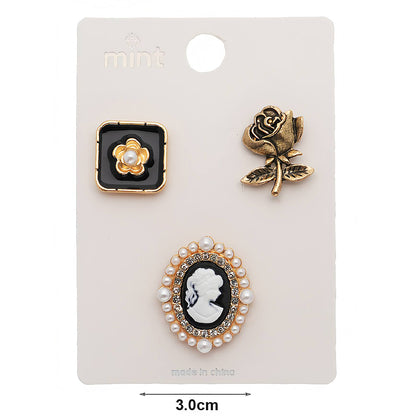Elegant Lady Black & White 3 Piece Lapel Pins Set
