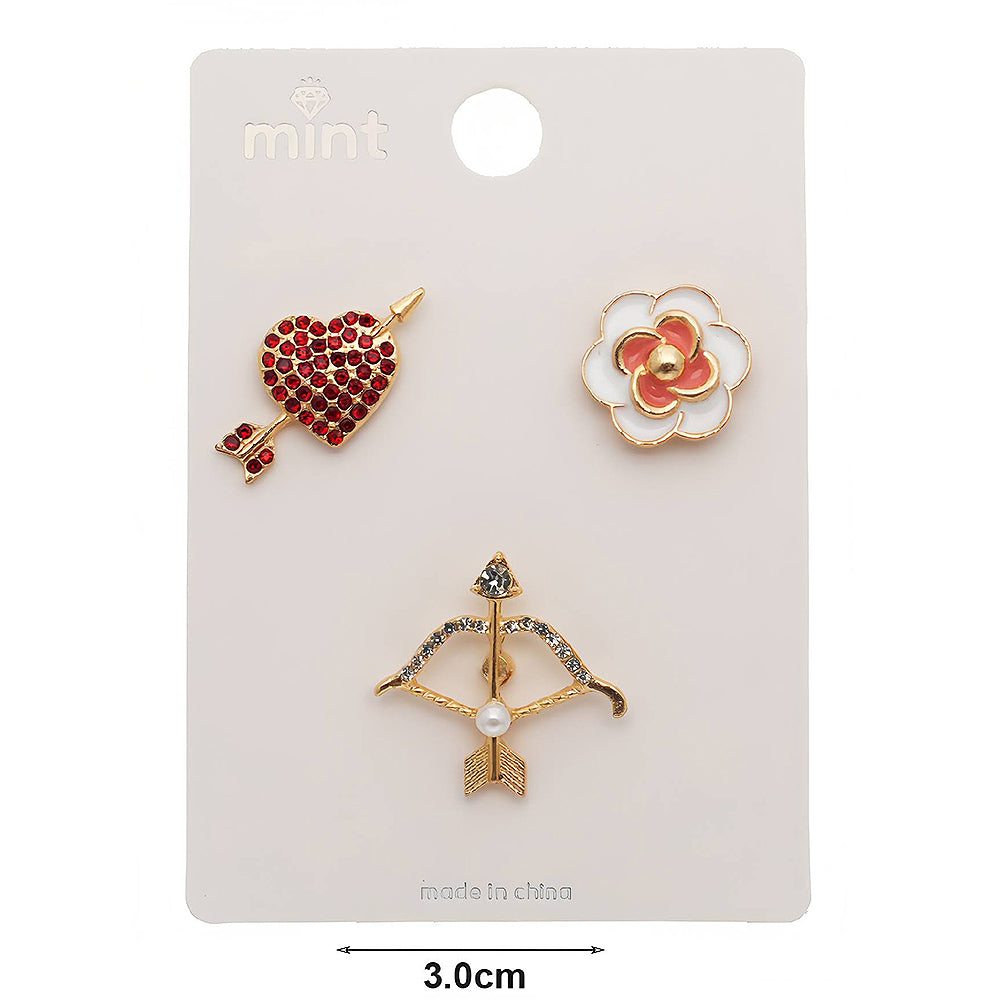 Assorted Heart Motifs 3 Piece Lapel Pins Set