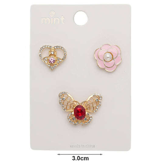Assorted Butterfly & Flower Motifs 3 Piece Lapel Pins Set