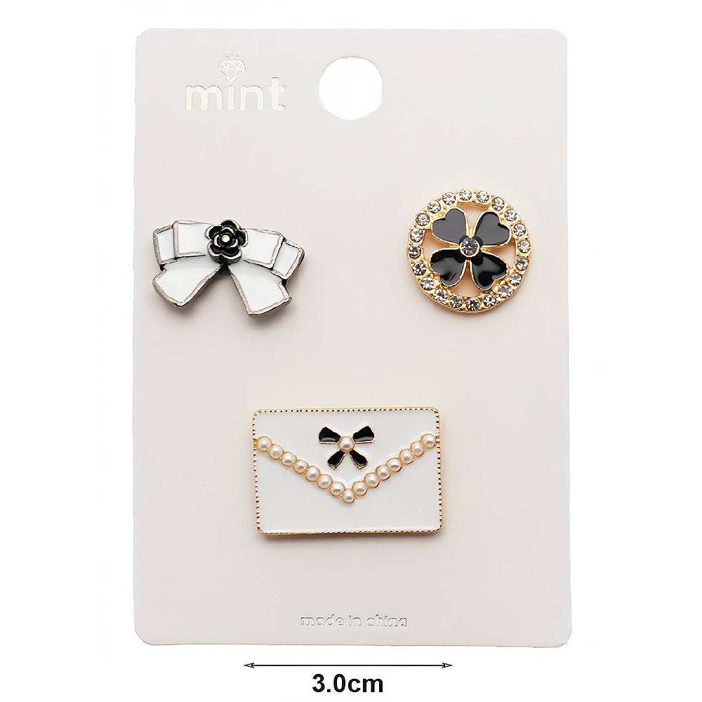 Assorted Classy Black & White Motifs 3 Piece Lapel Pins Set