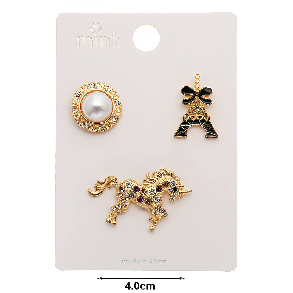 Assorted Black & White Animal Motifs 3 Piece Lapel Pins Set