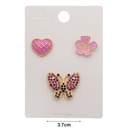 Assorted Butterfly & Flower Motifs 3 Piece Lapel Pins Set