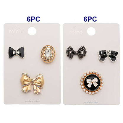 Assorted Black & White Coquette Bow Motifs 3 Piece Lapel Pins Set