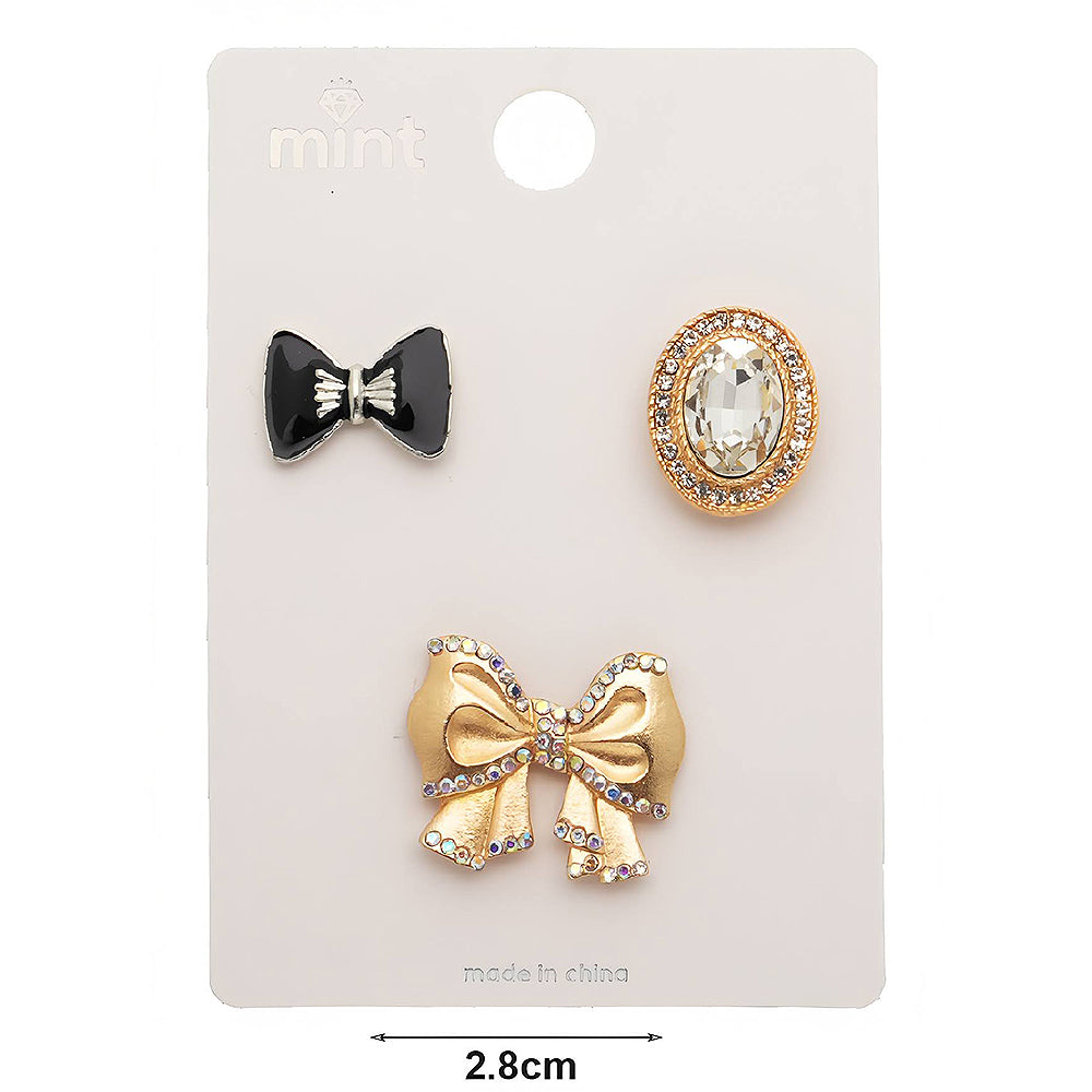 Assorted Black & White Coquette Bow Motifs 3 Piece Lapel Pins Set