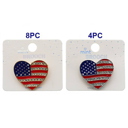 Patriotic USA 4th Of July Heart Brooch