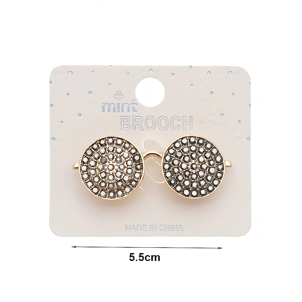Rhinestone Round Glasses Brooch Pin