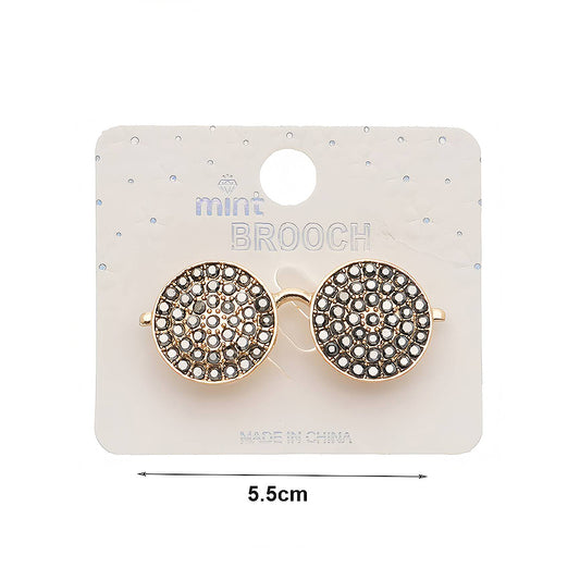 Rhinestone Round Glasses Brooch Pin