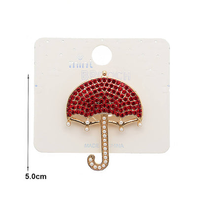 Rhinestone Umbrella Brooch Pin