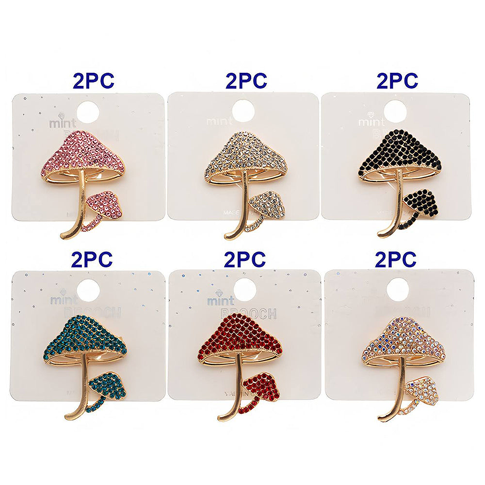 Rhinestone Mushroom Brooch Pin