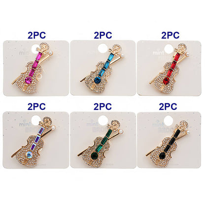 Rhinestone Violin Brooch Pin