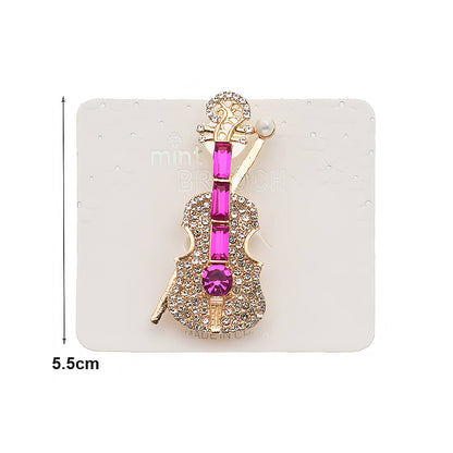 Rhinestone Violin Brooch Pin