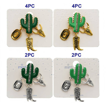 Western Cactus Cowboy Boot Charm Brooch Pin