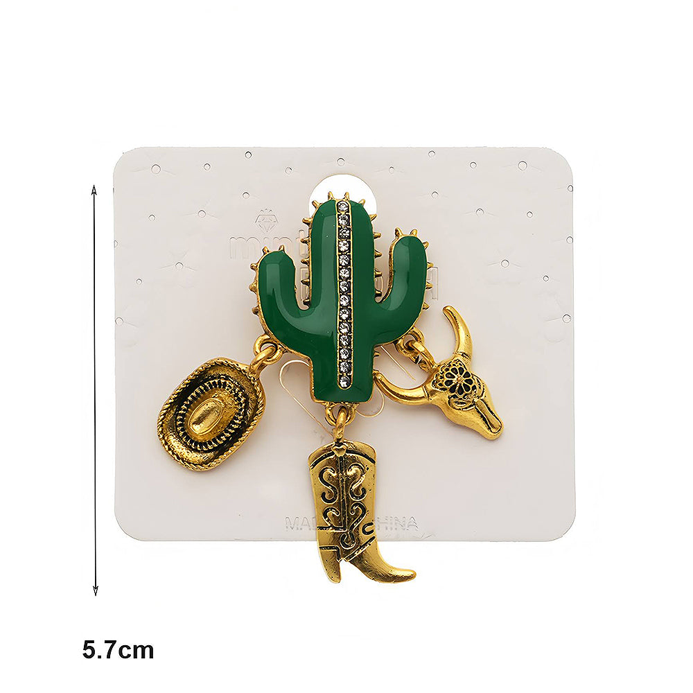 Western Cactus Cowboy Boot Charm Brooch Pin