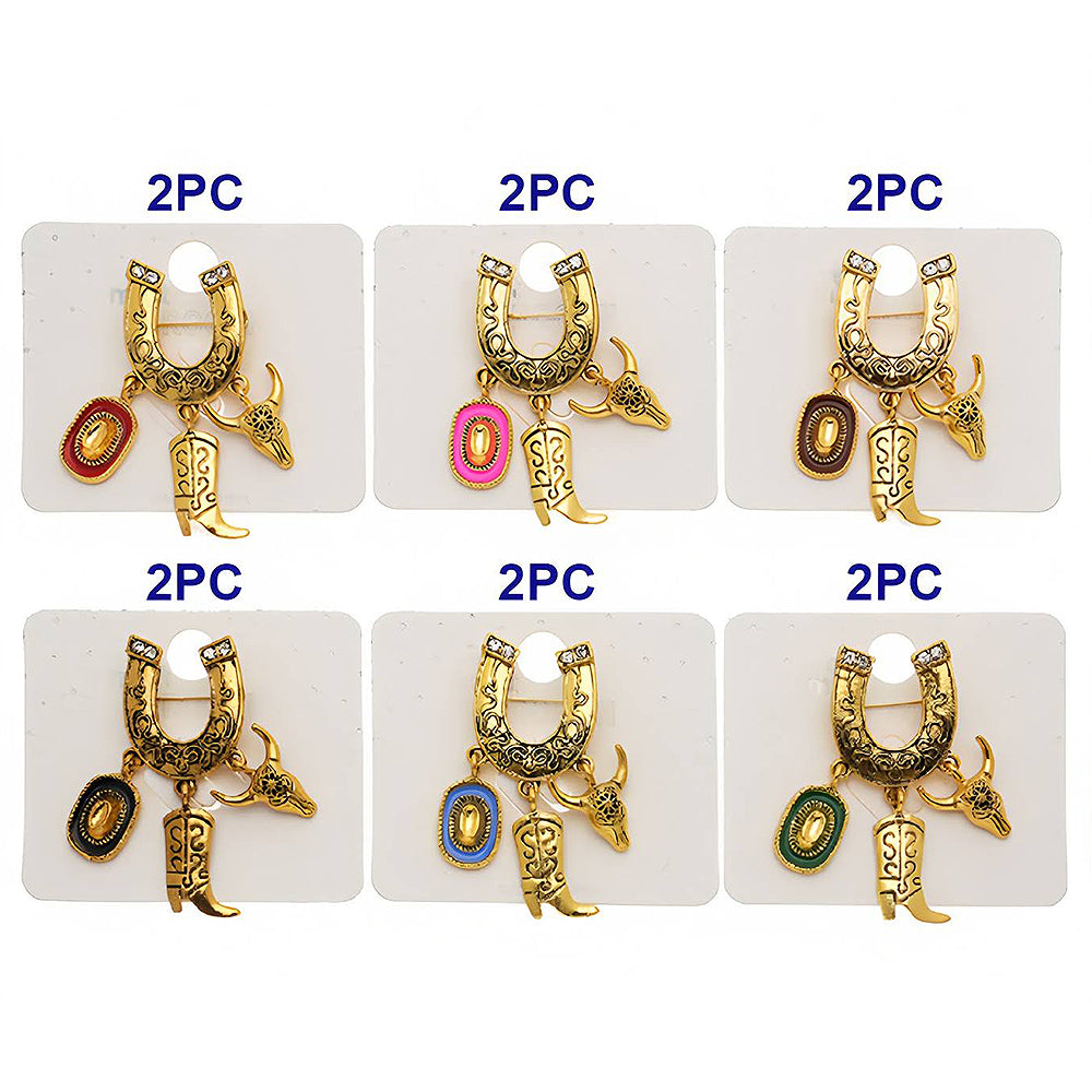 Western Horseshoe Cowboy Boot Charm Brooch Pin