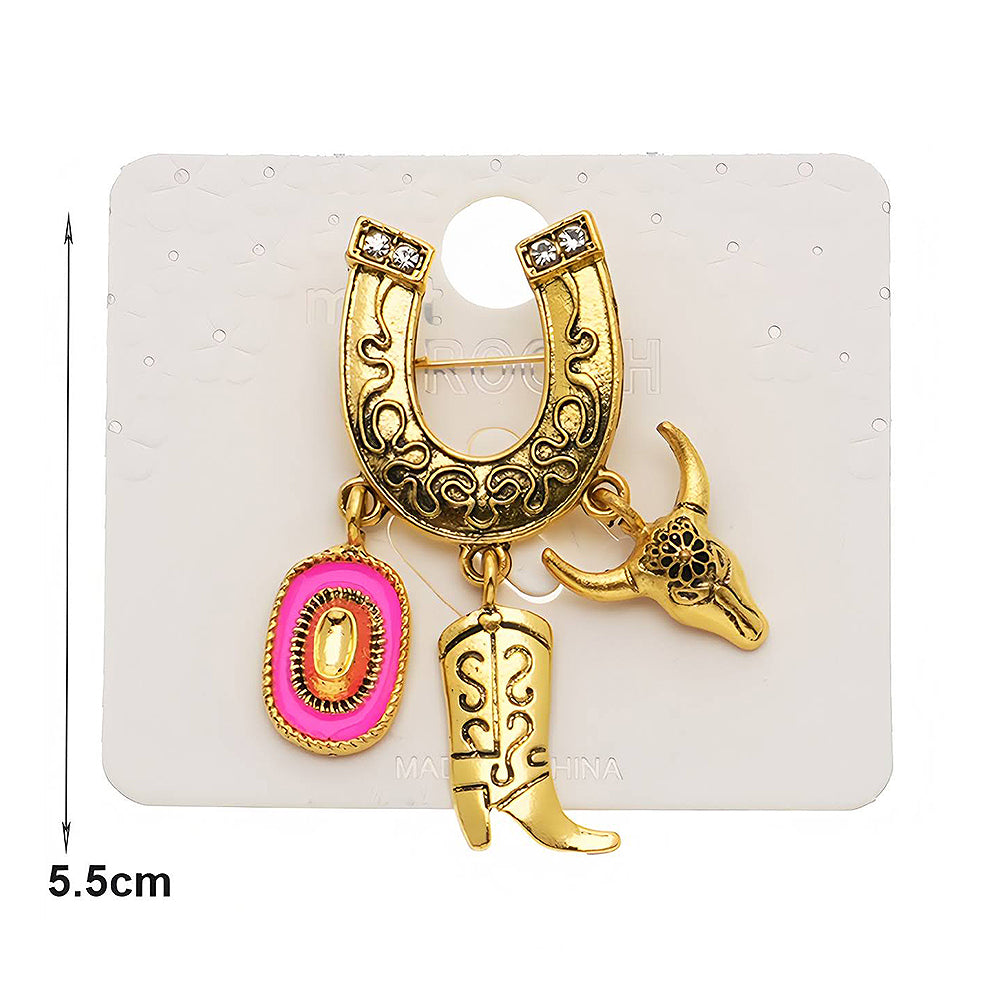 Western Horseshoe Cowboy Boot Charm Brooch Pin