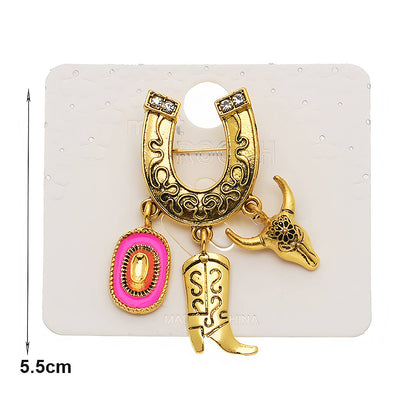 Western Horseshoe Cowboy Boot Charm Brooch Pin