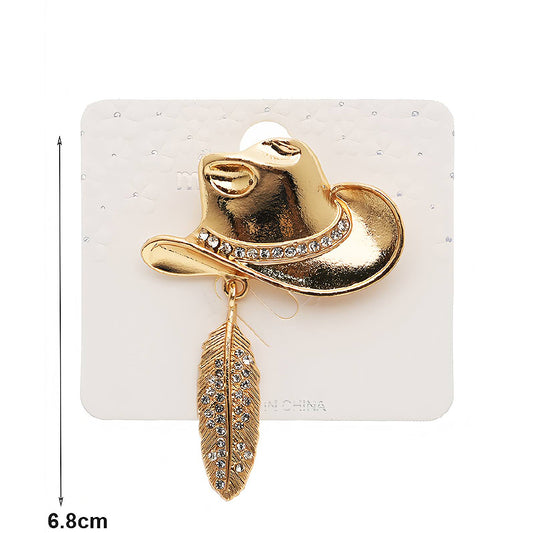 Western Cowboy Hat Feather Charm Brooch Pin