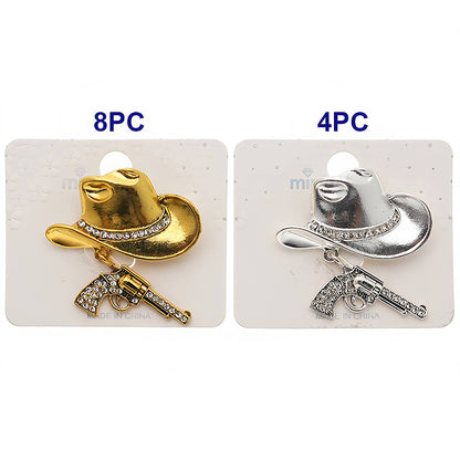 Western Cowboy Hat Pistol Charm Brooch Pin