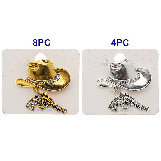 Western Cowboy Hat Pistol Charm Brooch Pin
