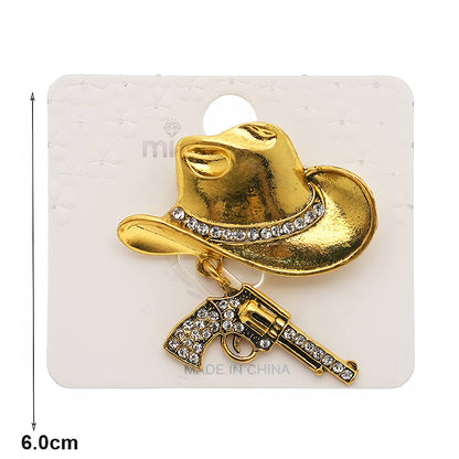 Western Cowboy Hat Pistol Charm Brooch Pin