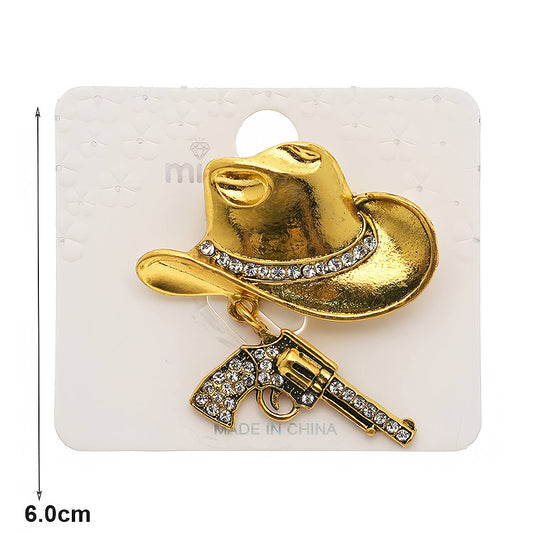 Western Cowboy Hat Pistol Charm Brooch Pin