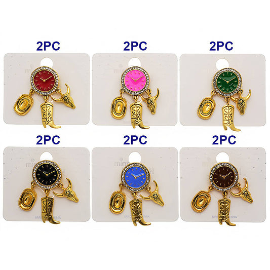 Western Clock Charm Brooch Pin