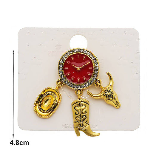 Western Clock Charm Brooch Pin