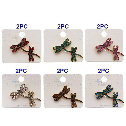 Rhinestone Dragonfly Pair Brooch Pin