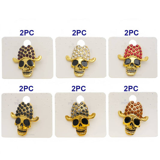 Halloween Rhinestone Skull Wearing Hat Brooch Pin