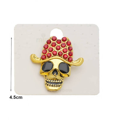 Halloween Rhinestone Skull Wearing Hat Brooch Pin