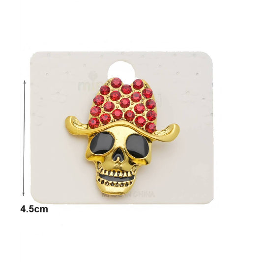 Halloween Rhinestone Skull Wearing Hat Brooch Pin