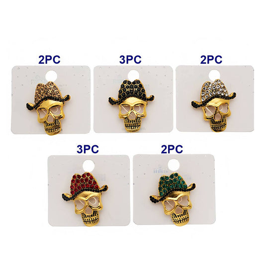 Halloween Rhinestone Skull Wearing Hat Brooch Pin