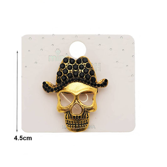 Halloween Rhinestone Skull Wearing Hat Brooch Pin
