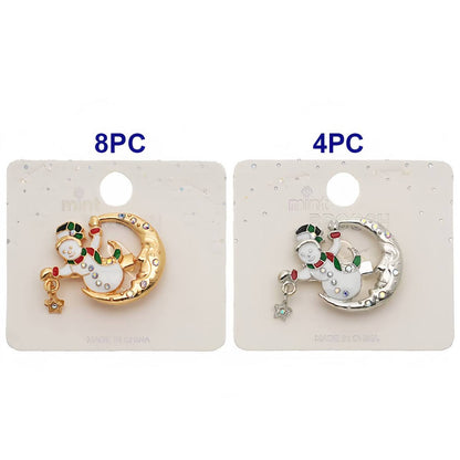 Enamel Christmas Snowman Moon Brooch Pin