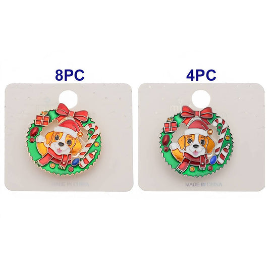 Cute Puppy In Christmas Wreath Brooch Pin