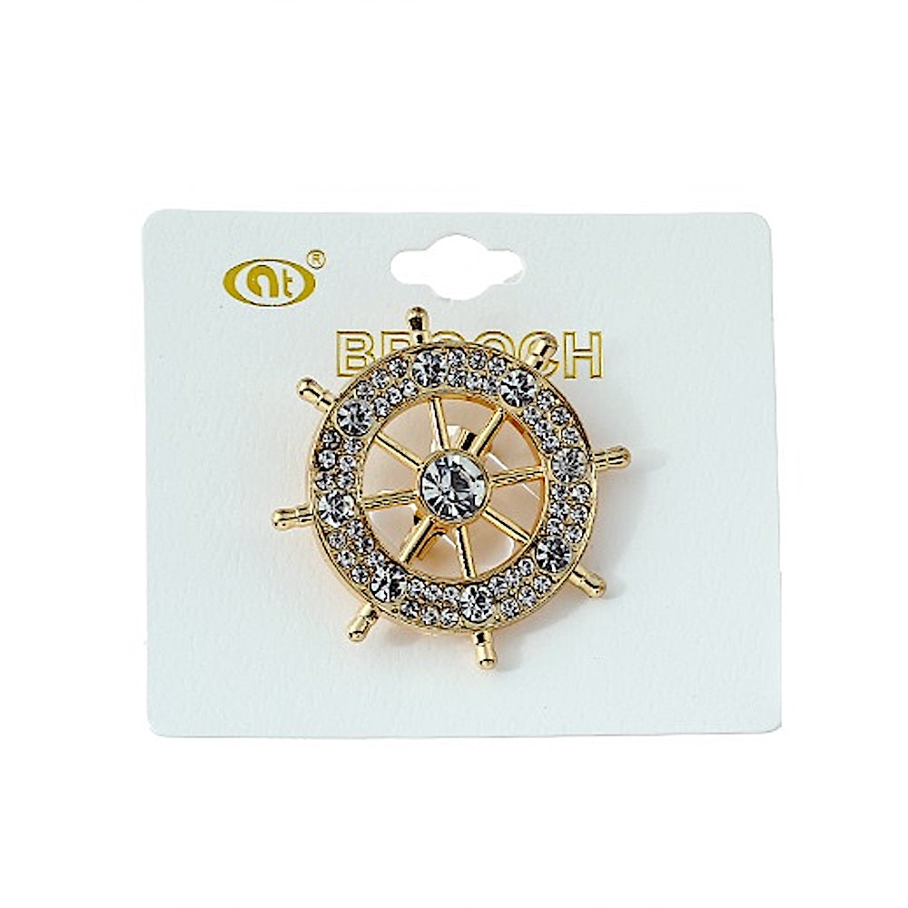 JAH23353-Rhinestone Nautical Steering Brooch