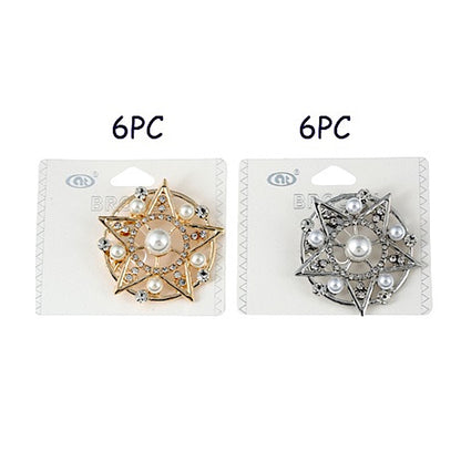 JAH24982-Rhinestone Pearl Star Circle Brooch