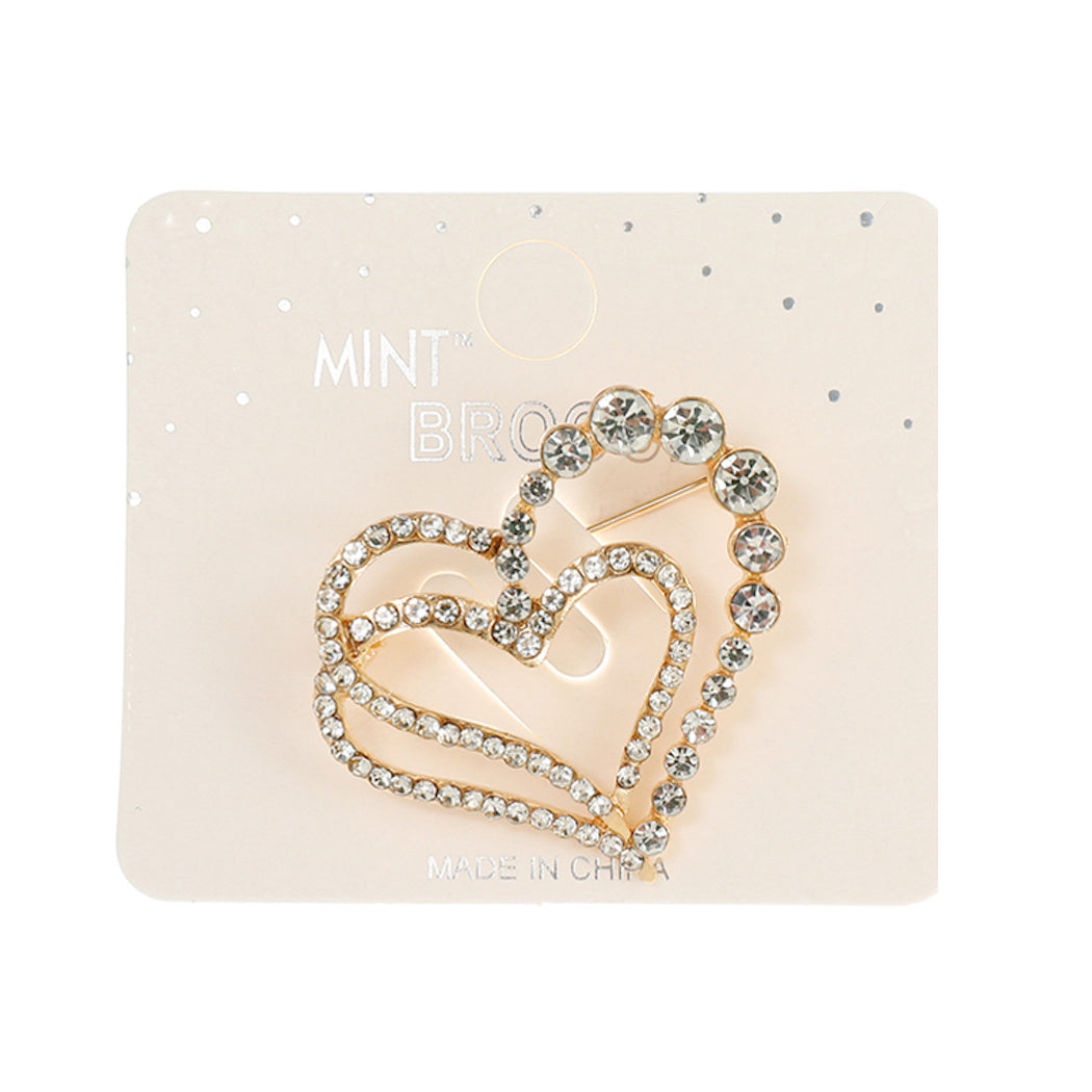 JAH42887-Rhinestone Double Heart Brooch