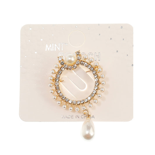 JAH42888 - Rhinestone Pearl Drop Brooch