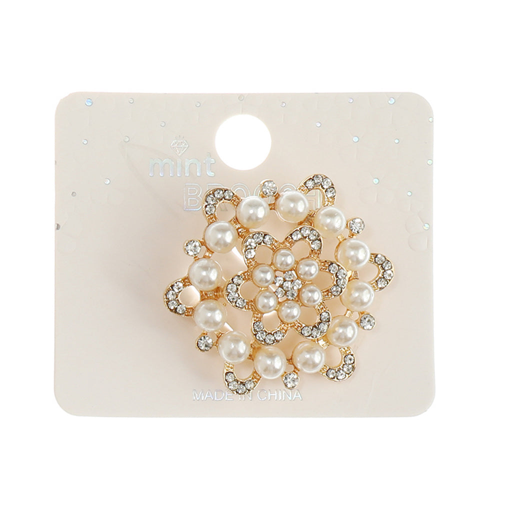 JAH44686 - Rhinestone Pearl Brooch